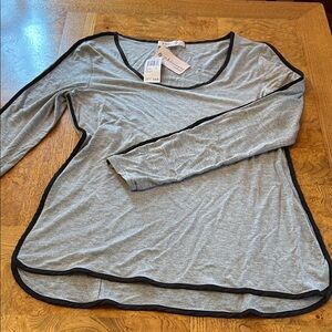 NWT Philosophy Gray Long Sleeve Top with Black Trim